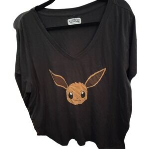 Pokémon Eevee Graphic T-Shirt Women 2x Black Excellent V-Neck Short Sleeve Tee